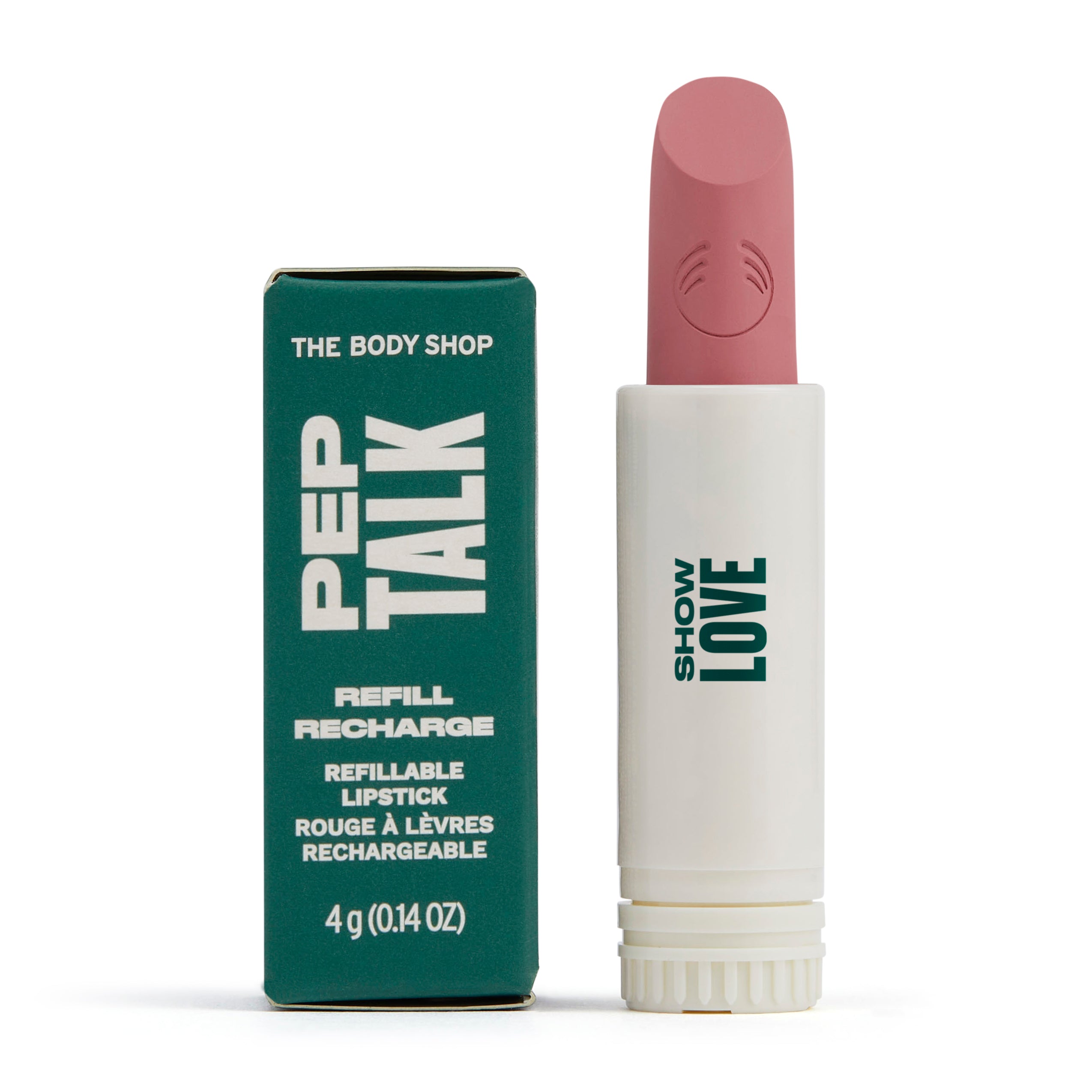 Imagen del proceso de aplicación del lipstick PepTalk Recargable mostrando cómo deslizar el labial para un acabado natural o más intenso