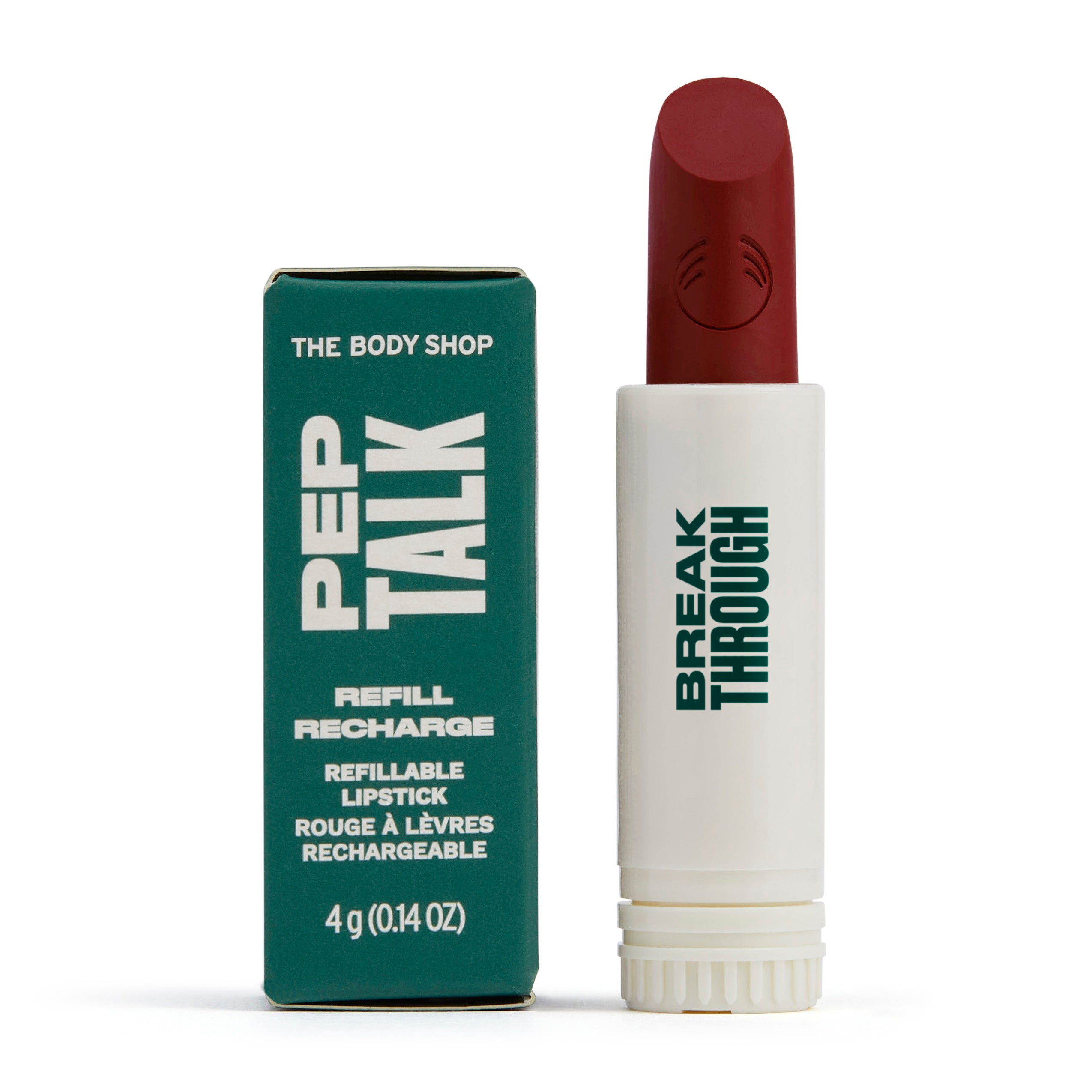 Detalle del recambio de labial PepTalk con funda protectora y clic para colocar