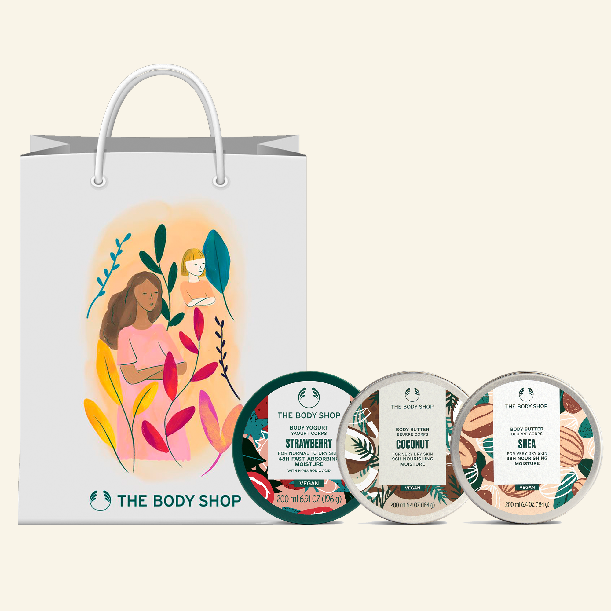 Set de tres mantecas corporales Regalo Trío de Body Butters, ideal para hidratar y nutrir la piel seca, con extractos de aceite de coco, karité y almendras