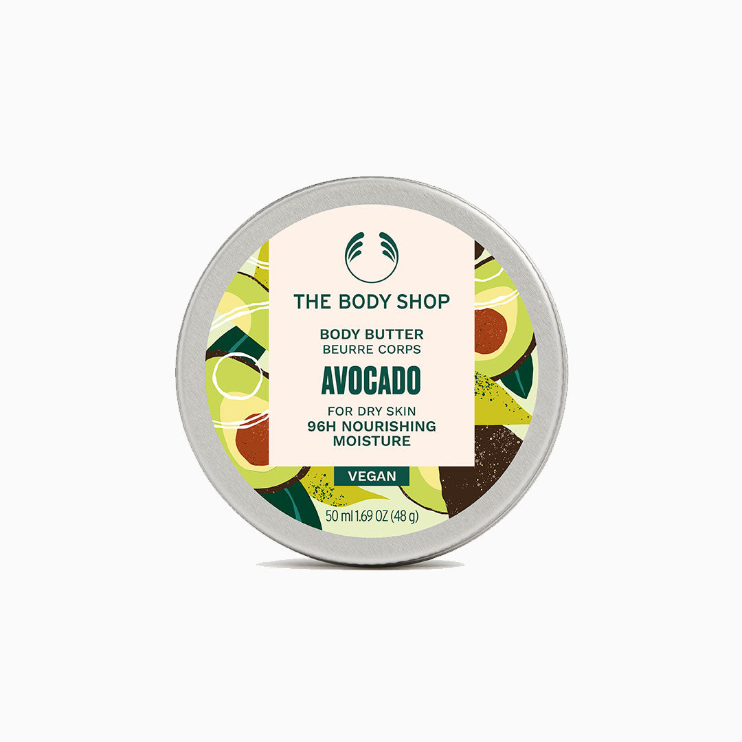 Manteca corporal de Aguacate Hass en envase de 50 ml, con ingredientes naturales y certificado vegano