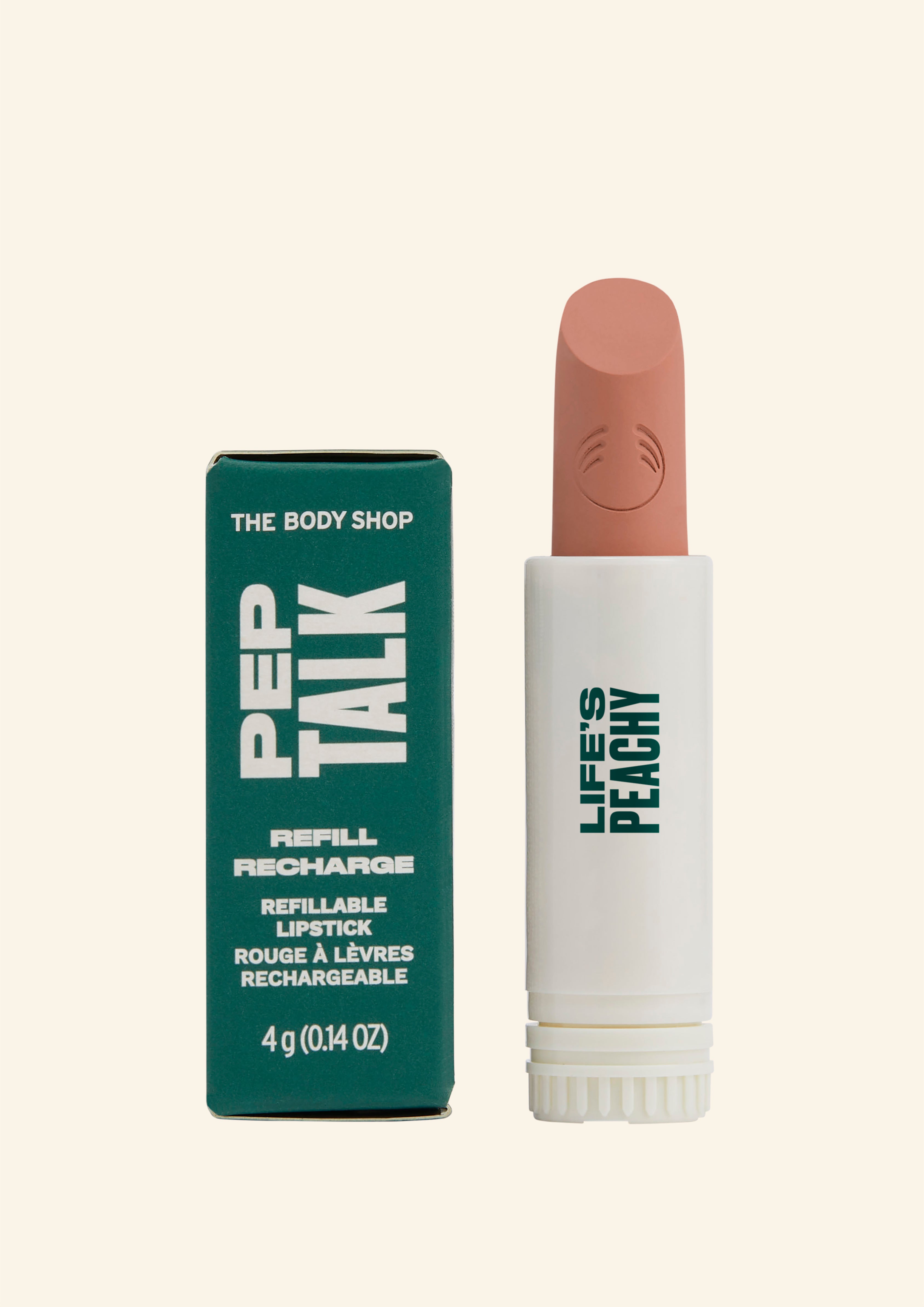 Labial PepTalk Recargable Life’s Peachy con acabado aterciopelado y tono versátil