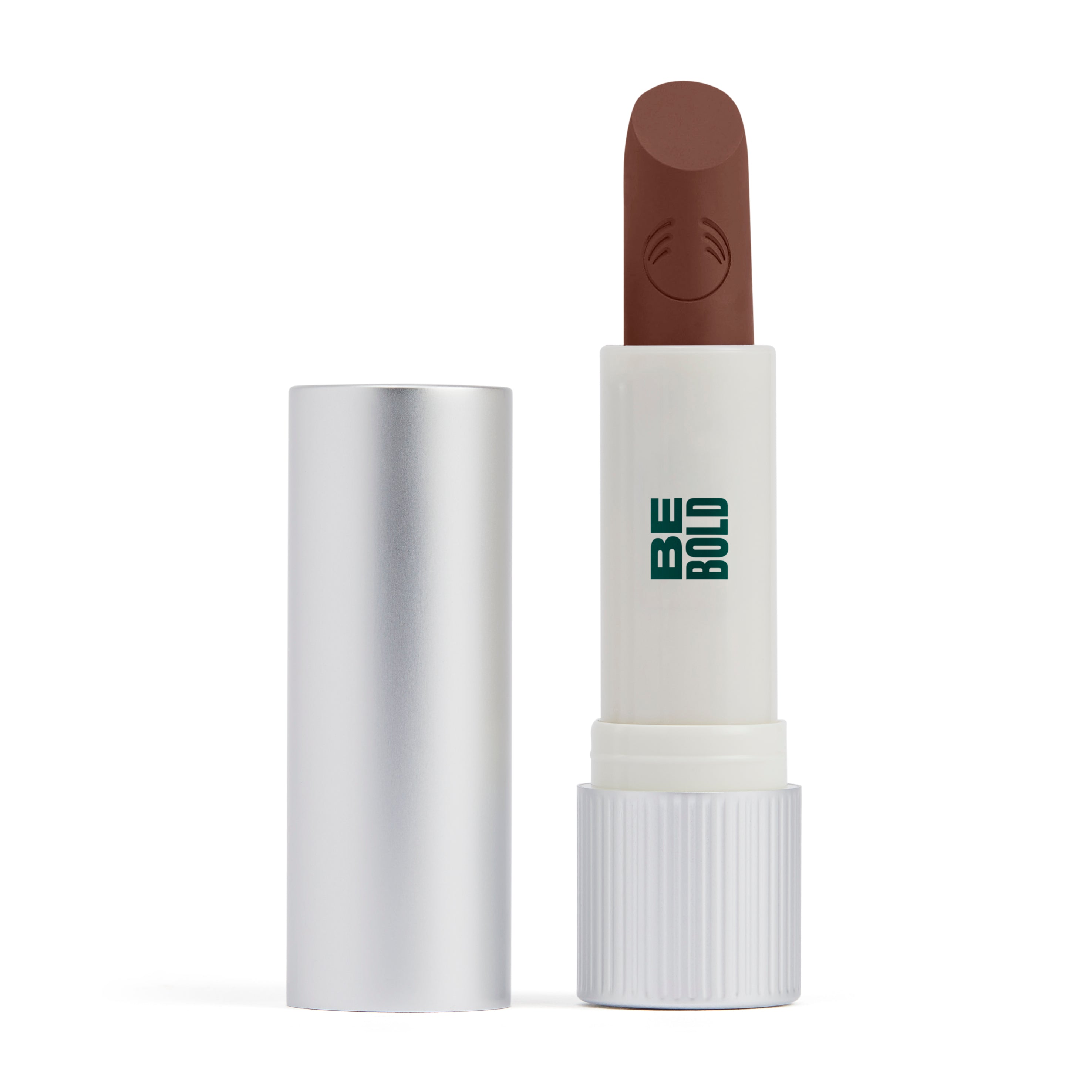 Lipstick PepTalk Recargable Be Bold abierto, mostrando su fórmula hidratante enriquecida con manteca de karité de Comercio Justo