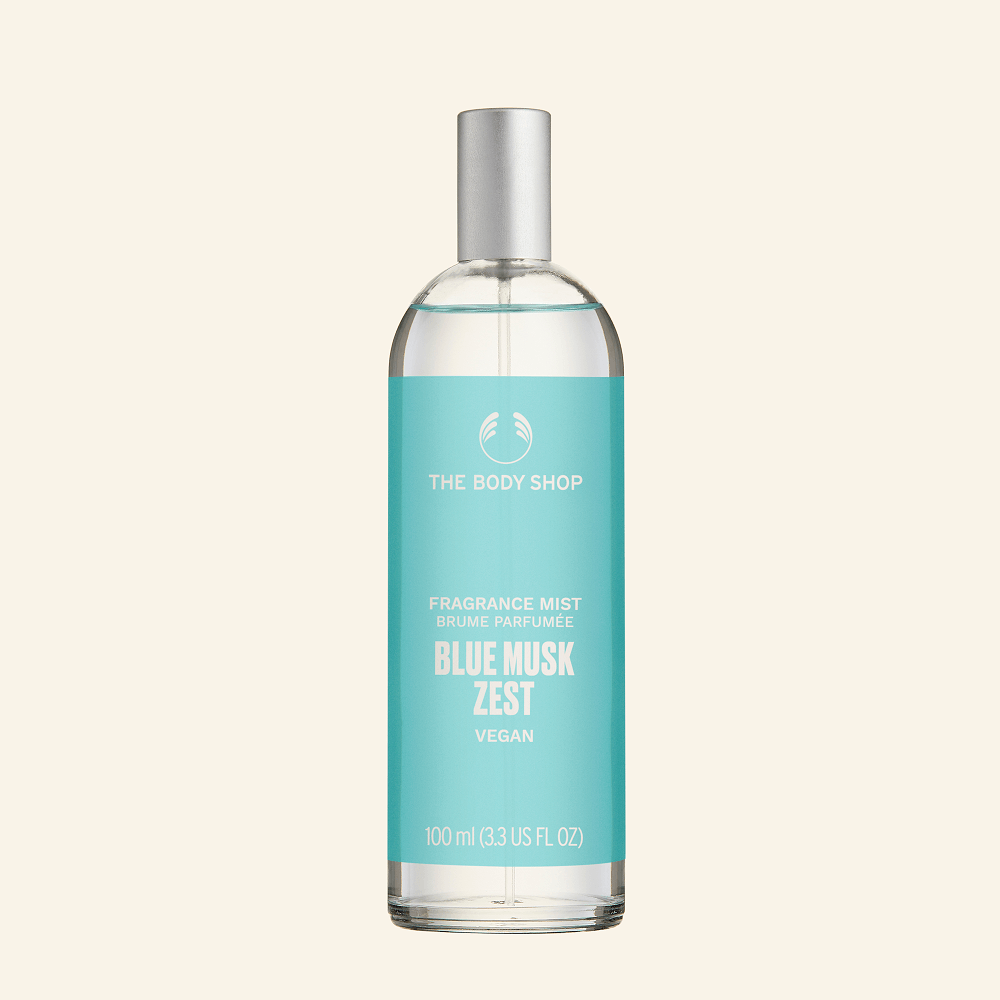 Niebla Corporal Blue Musk Zest - Botella de perfume azul con aroma fresco y cítrico 