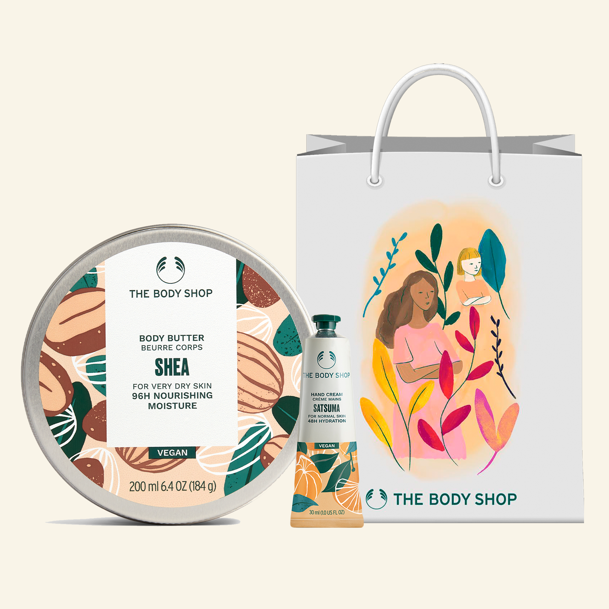 Imagen de un dúo hidratante de Shea y Satsuma de la marca Regalo, ideal para suavizar y refrescar la piel seca