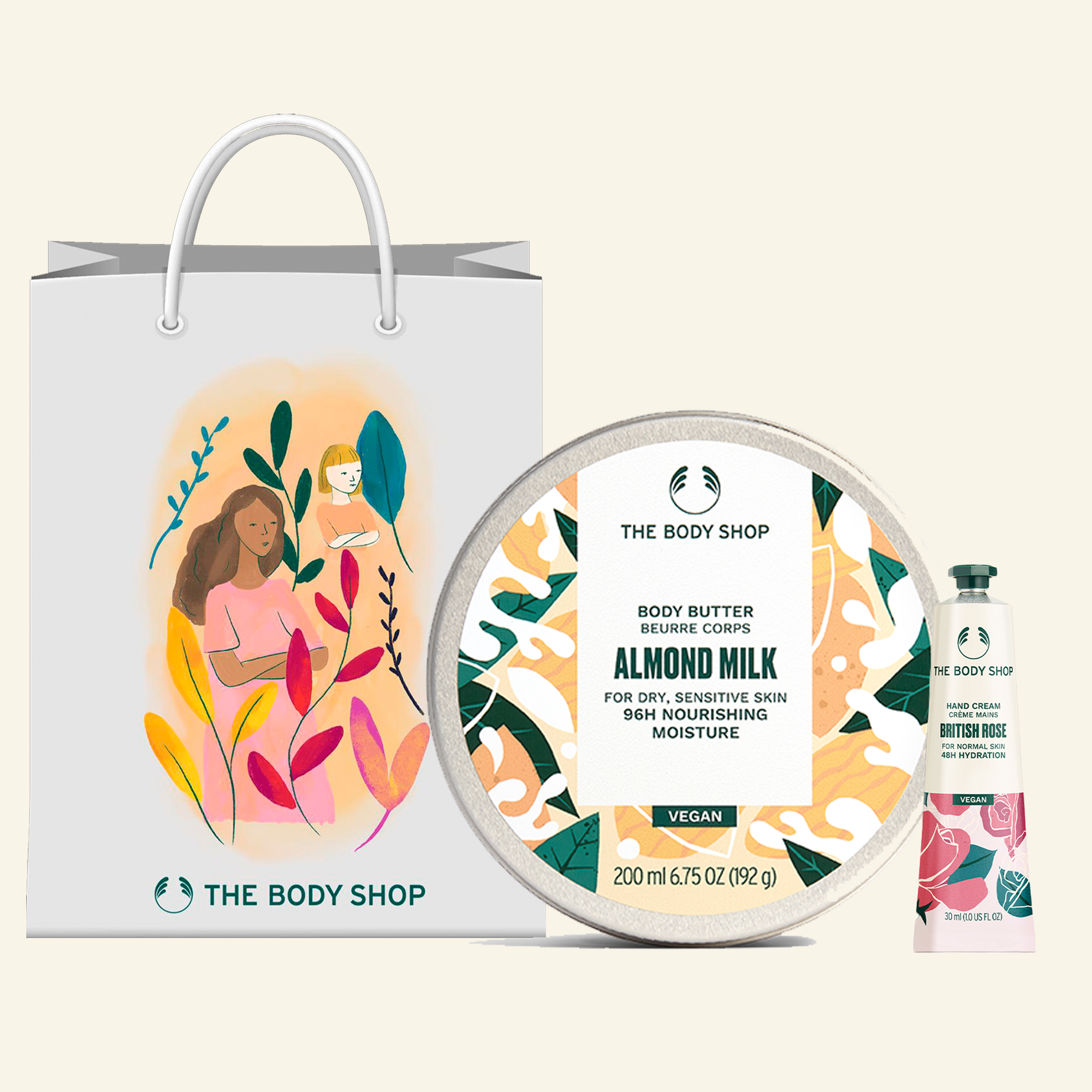 Set de regalo con loción corporal de leche de almendras y fragancia de rosa británica