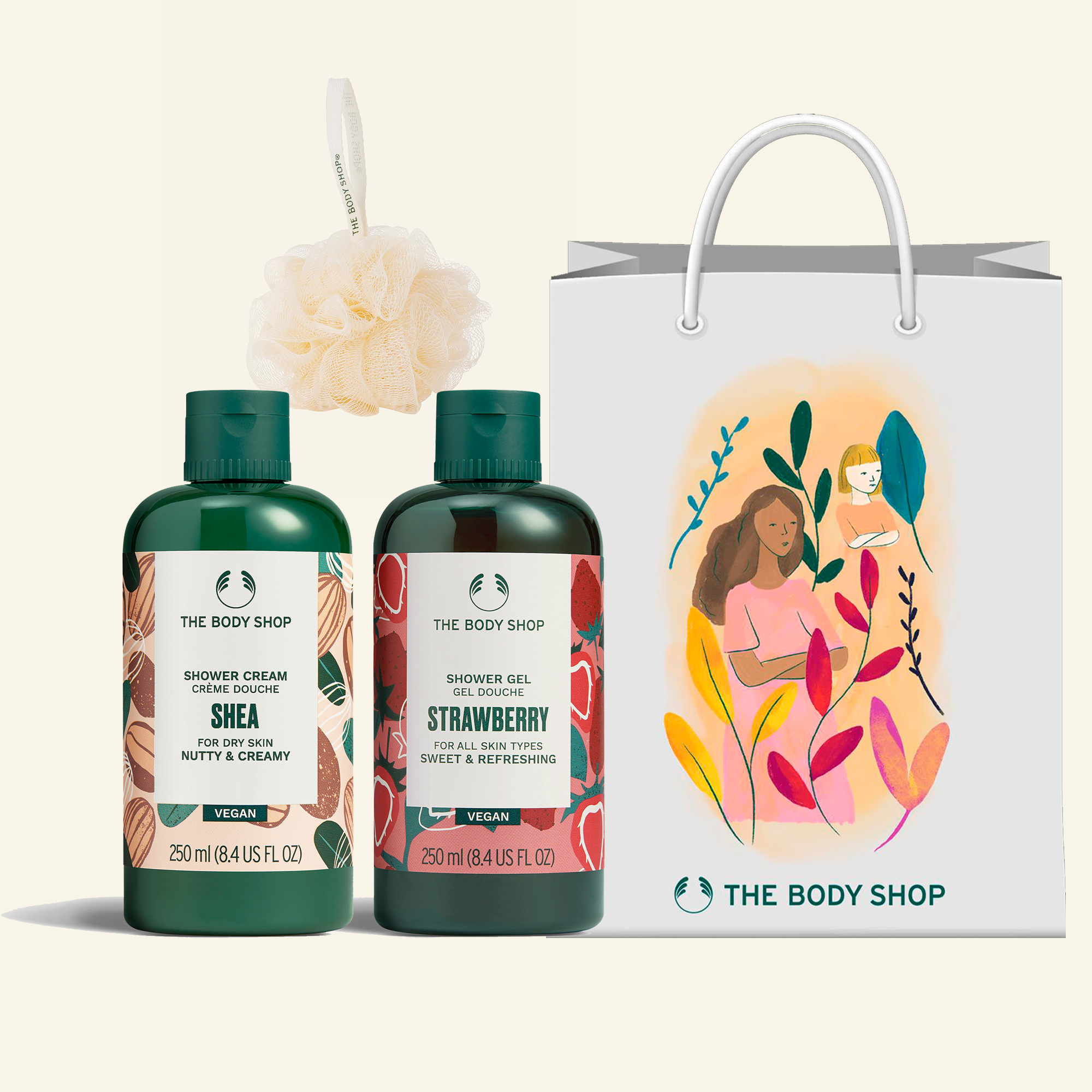 Set de regalo Trío de Ducha Strawberry + Karité, productos para el cuidado de la piel con aroma a fresa y manteca de karité