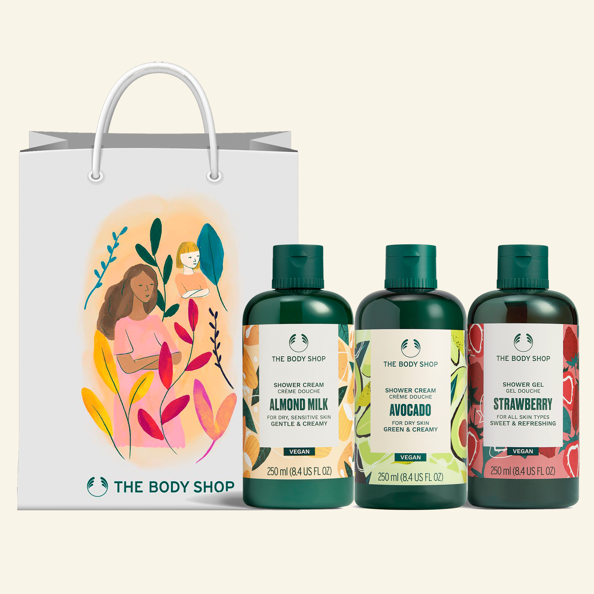 Regalo Trío de Ducha Strawberry + Leche de Almendras + Aguacate, productos de cuidado personal con aromas dulces y nutritivos para la piel