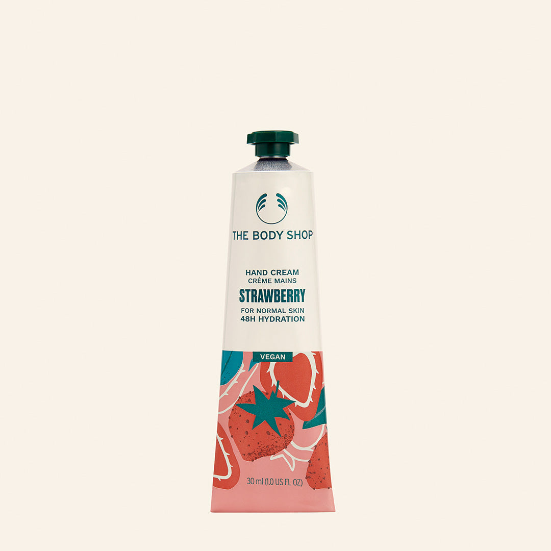 Crema de manos de fresa con aroma dulce y textura suave