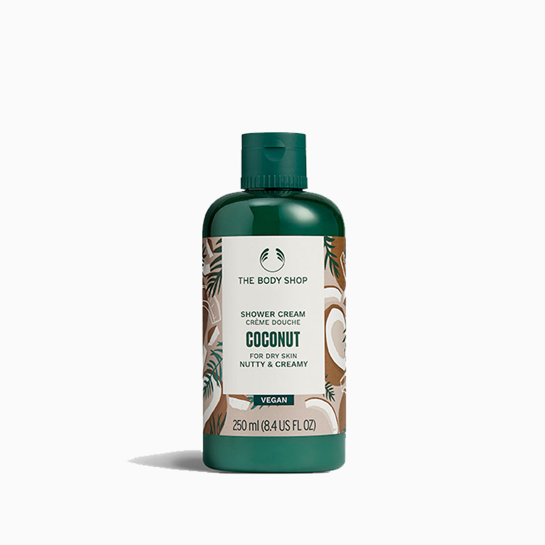 Gel de ducha cremosa de coco con fragancia tropical y frutos secos