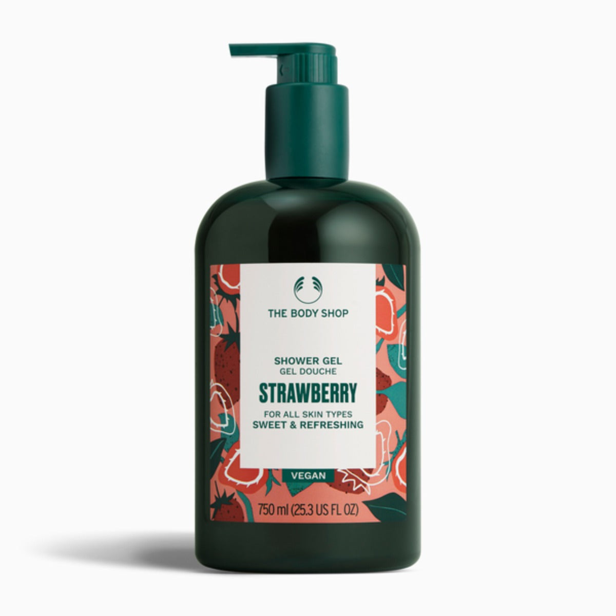 Gel de ducha de fresa en botella de 750ml, ideal para una limpieza refrescante y aromática